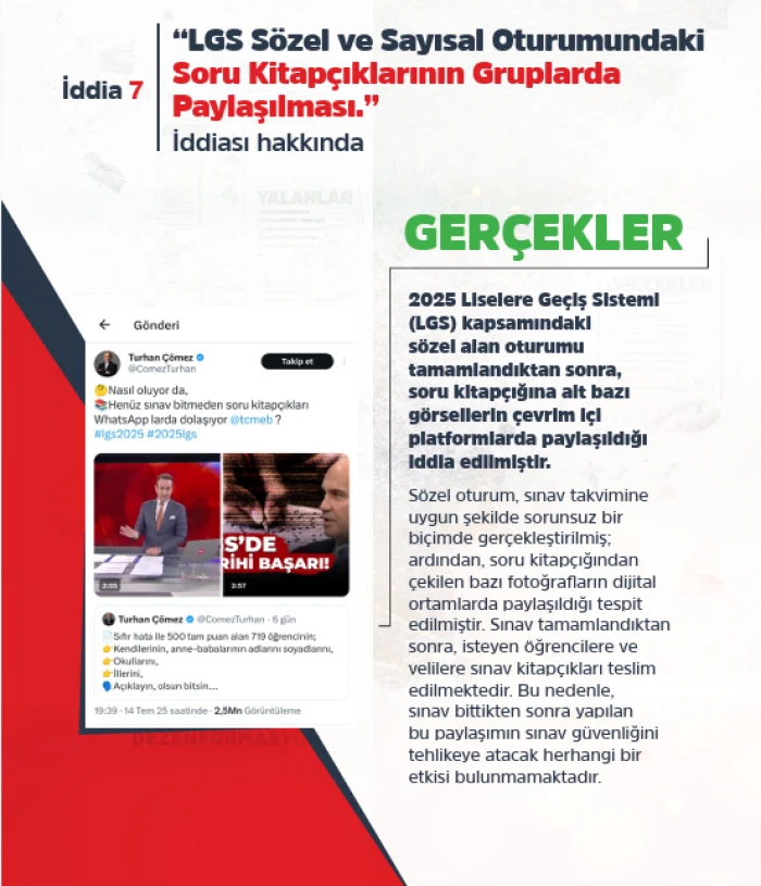 DMM, LGS SINAV SONUÇLARINA İLİŞKİN İDDİALARI YALANLADI
