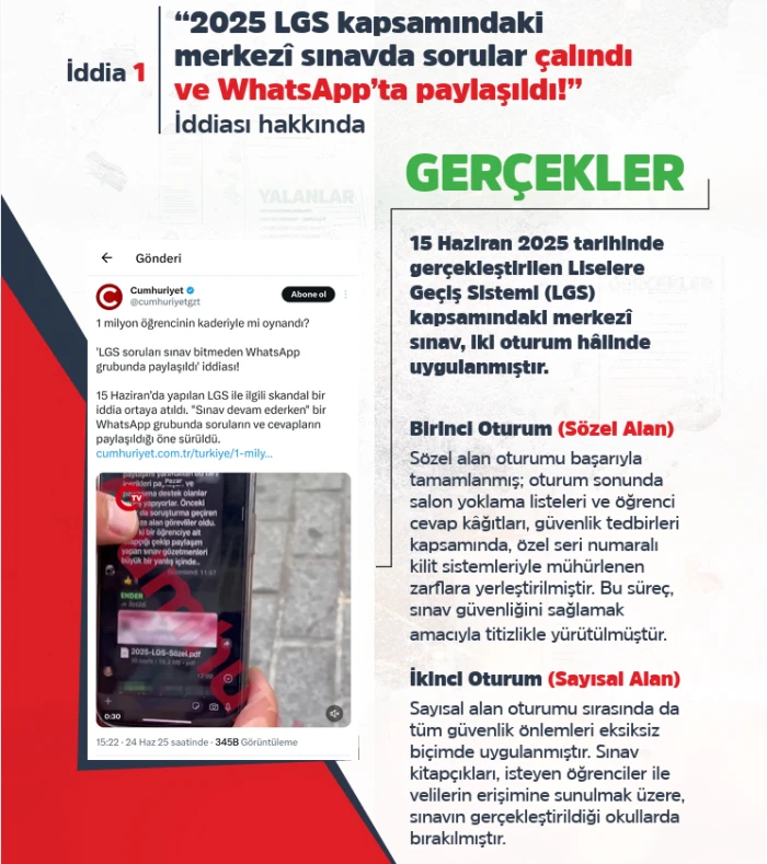 DMM, LGS SINAV SONUÇLARINA İLİŞKİN İDDİALARI YALANLADI