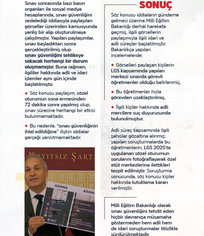 DMM, LGS SINAV SONUÇLARINA İLİŞKİN İDDİALARI YALANLADI