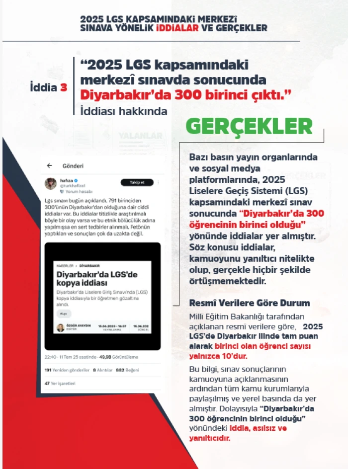 DMM, LGS SINAV SONUÇLARINA İLİŞKİN İDDİALARI YALANLADI