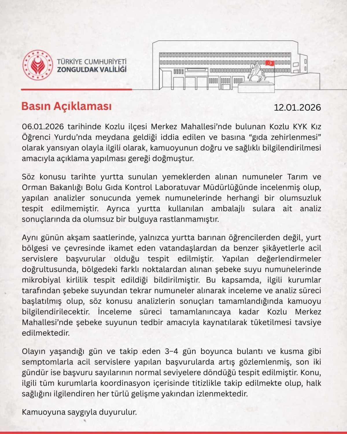 ZONGULDAK VALİLİĞİ &lsquo;NDEN &Ouml;NEMLİ A&Ccedil;IKLAMA